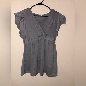 Chic Gray Ruffle Sleeve Blouse